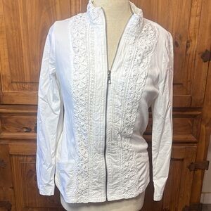 Soft Surroundings White Embroidered Zip Front Jacket Size Small